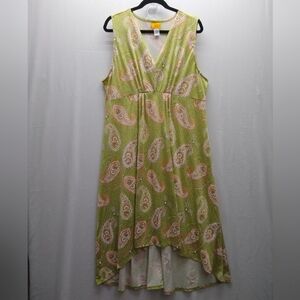 Ruby Rd. Green Paisley High Low Sleeveless V-neck Dress Sz XL